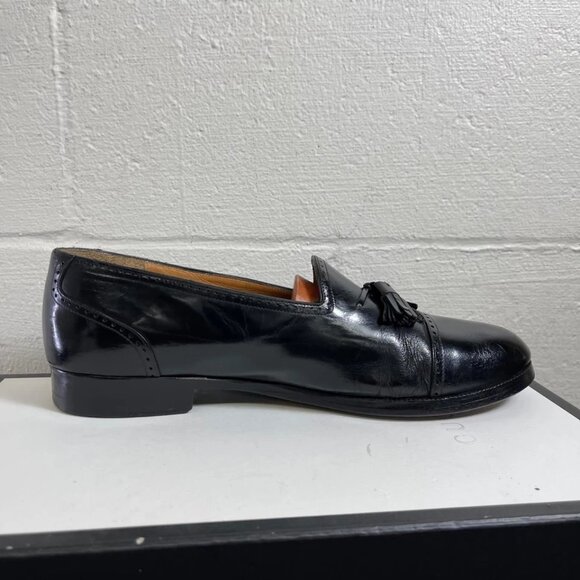 Salvatore Ferragamo Tassel Loafer Cap Toe Black Leather Dress Shoes Mens 10.5 EE - Picture 2 of 11